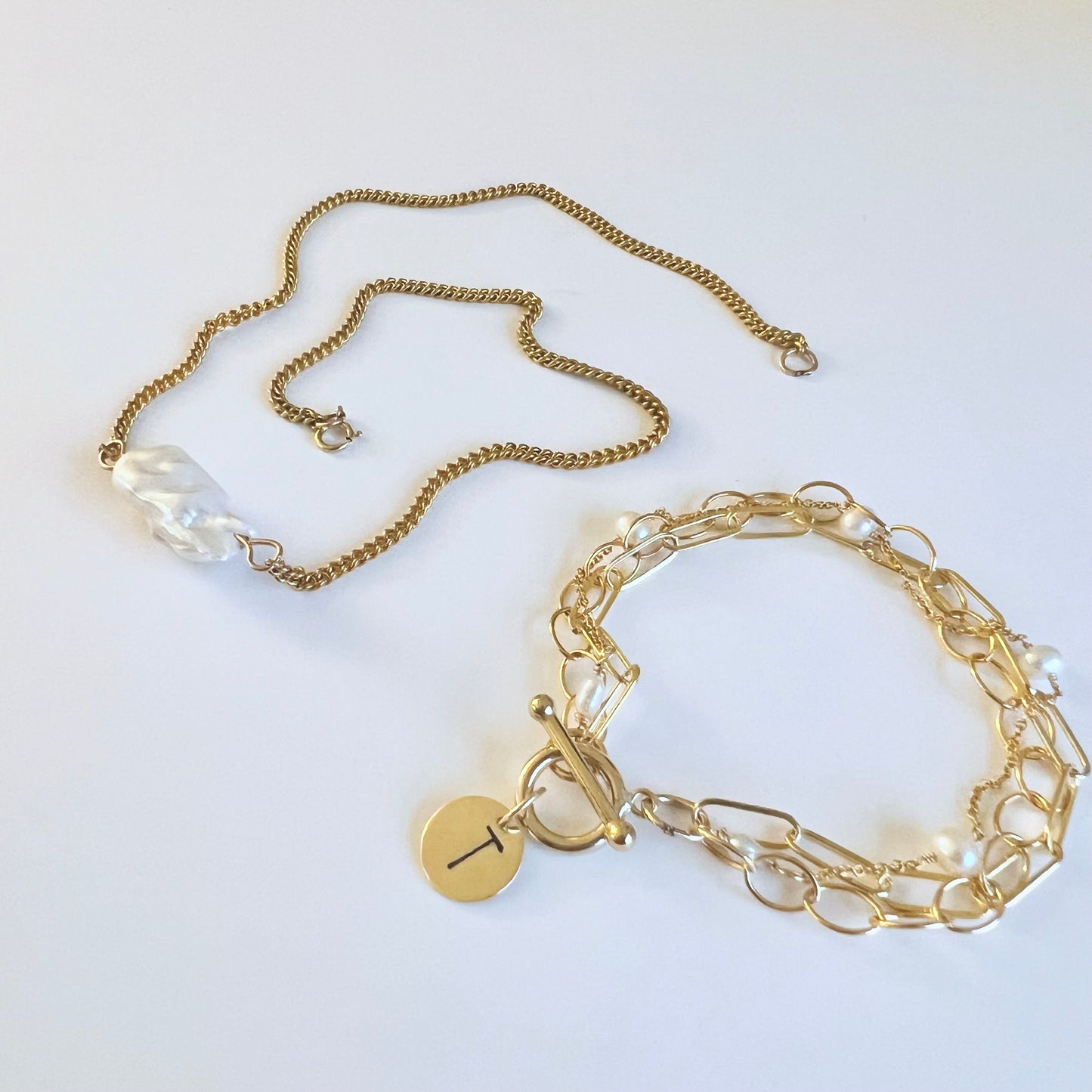 COLLEEN triple chain initial charm bracelet