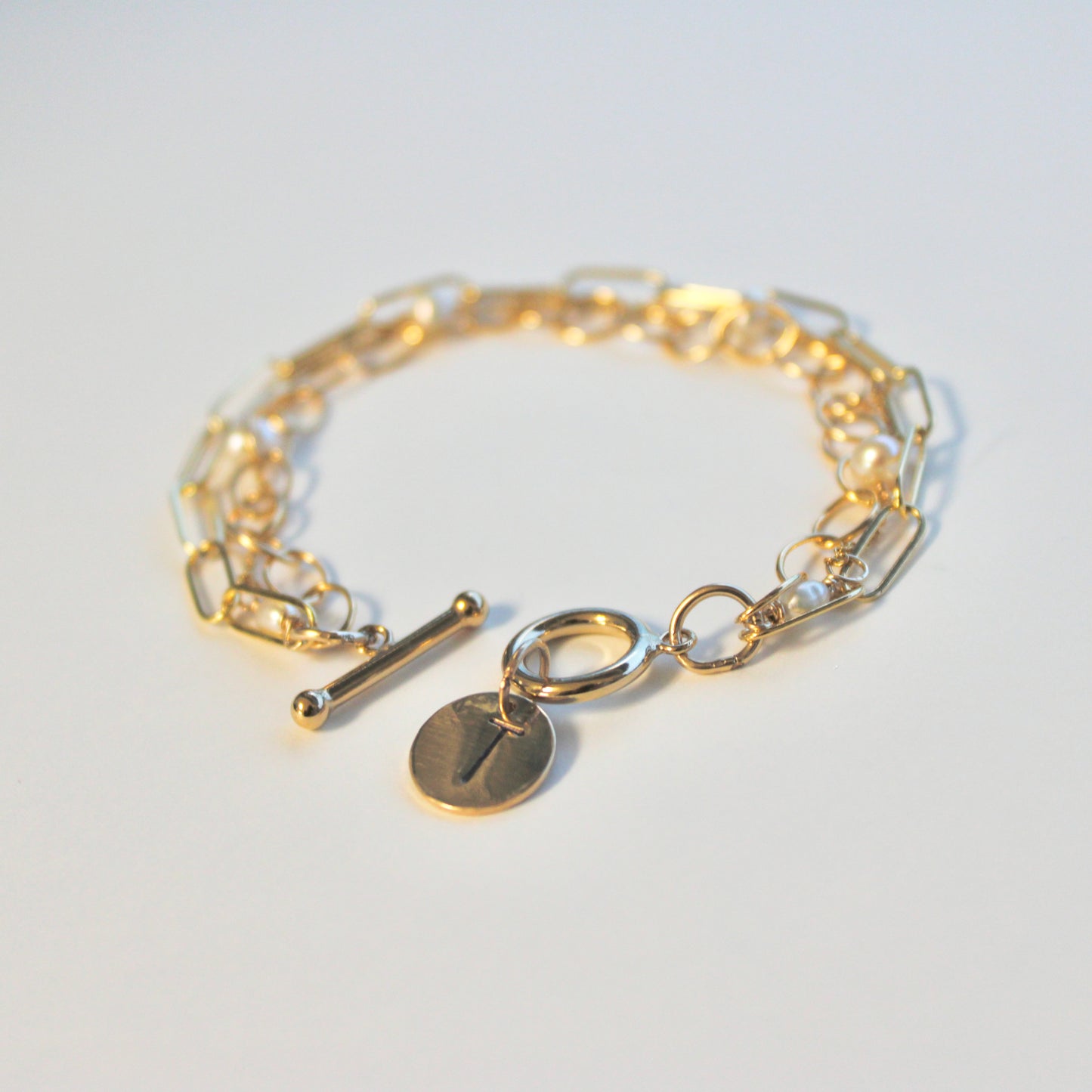 COLLEEN triple chain initial charm bracelet