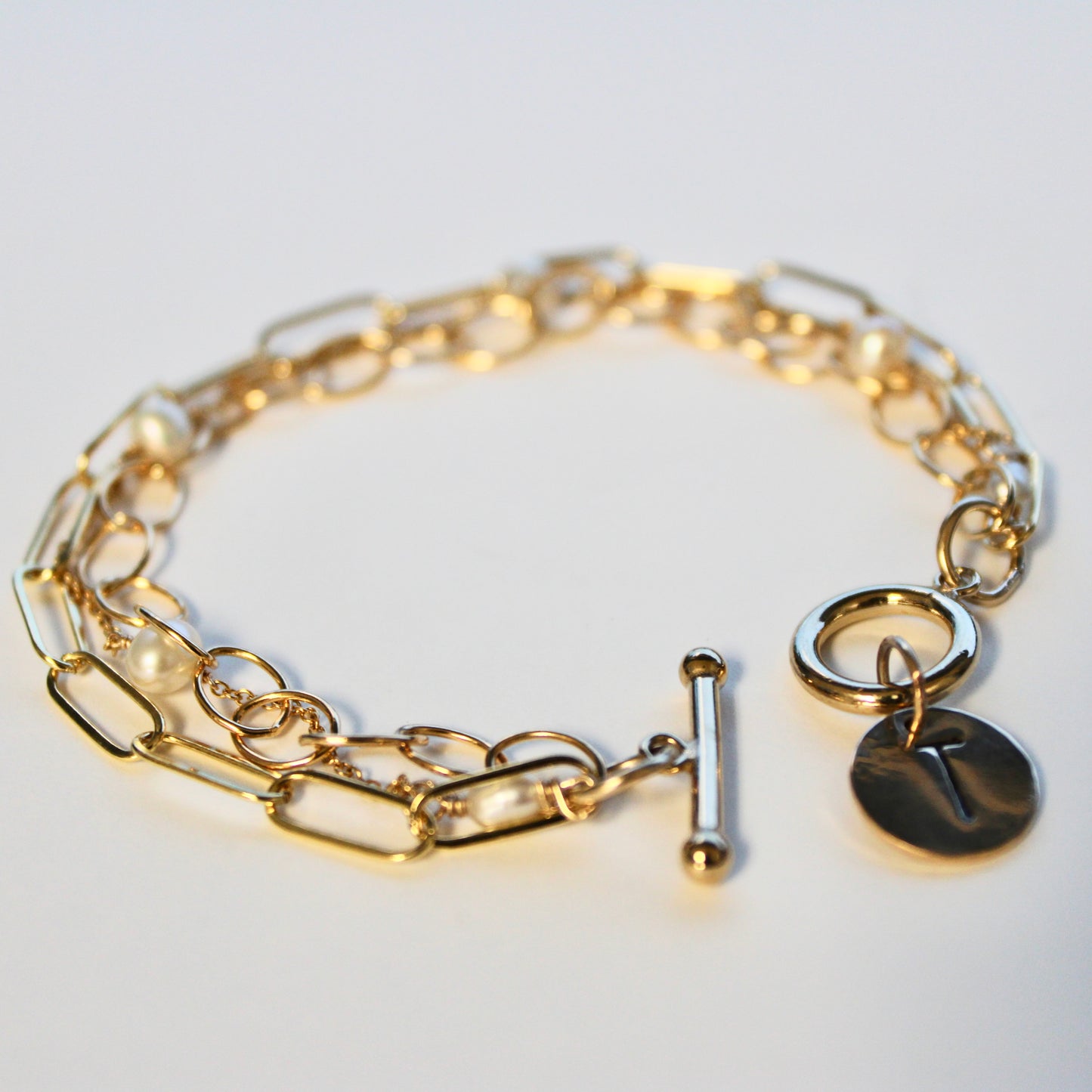 COLLEEN triple chain initial charm bracelet