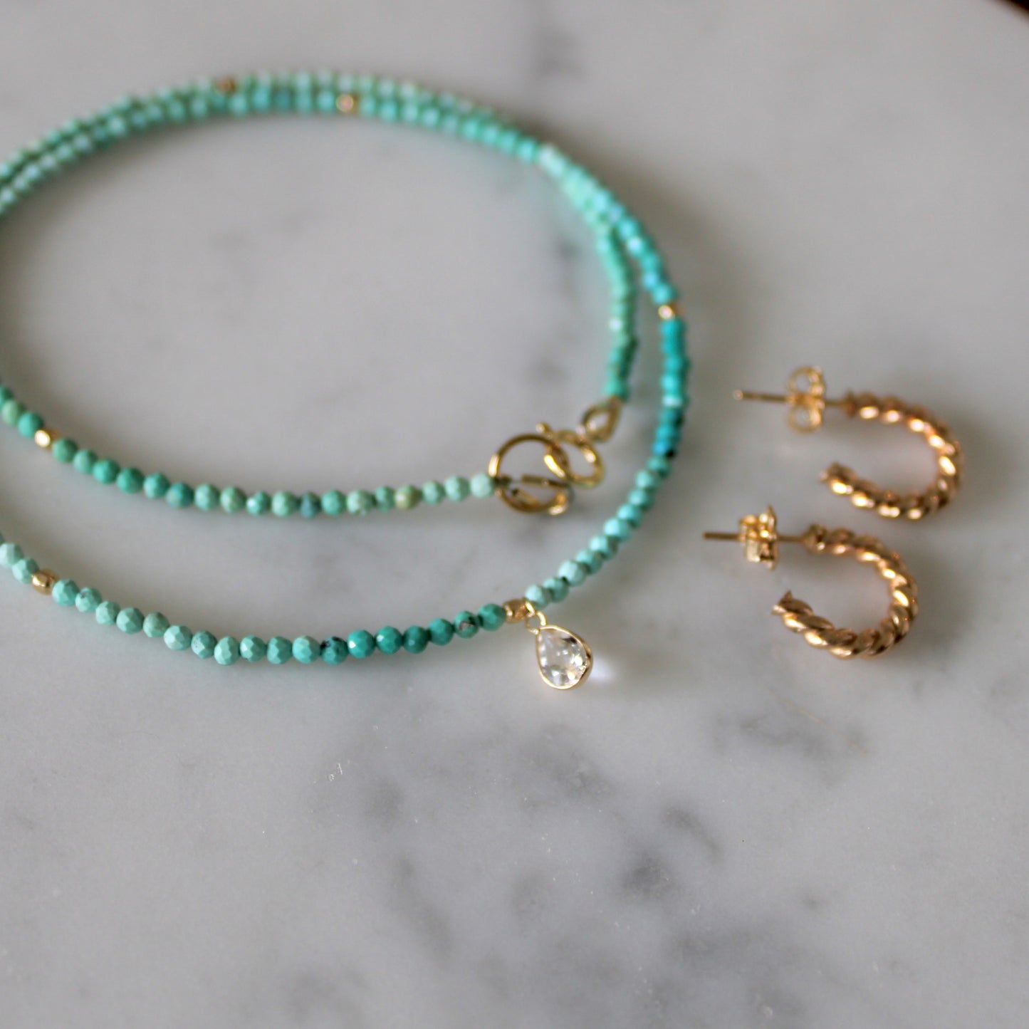 Penelope turquoise & white topaz necklace