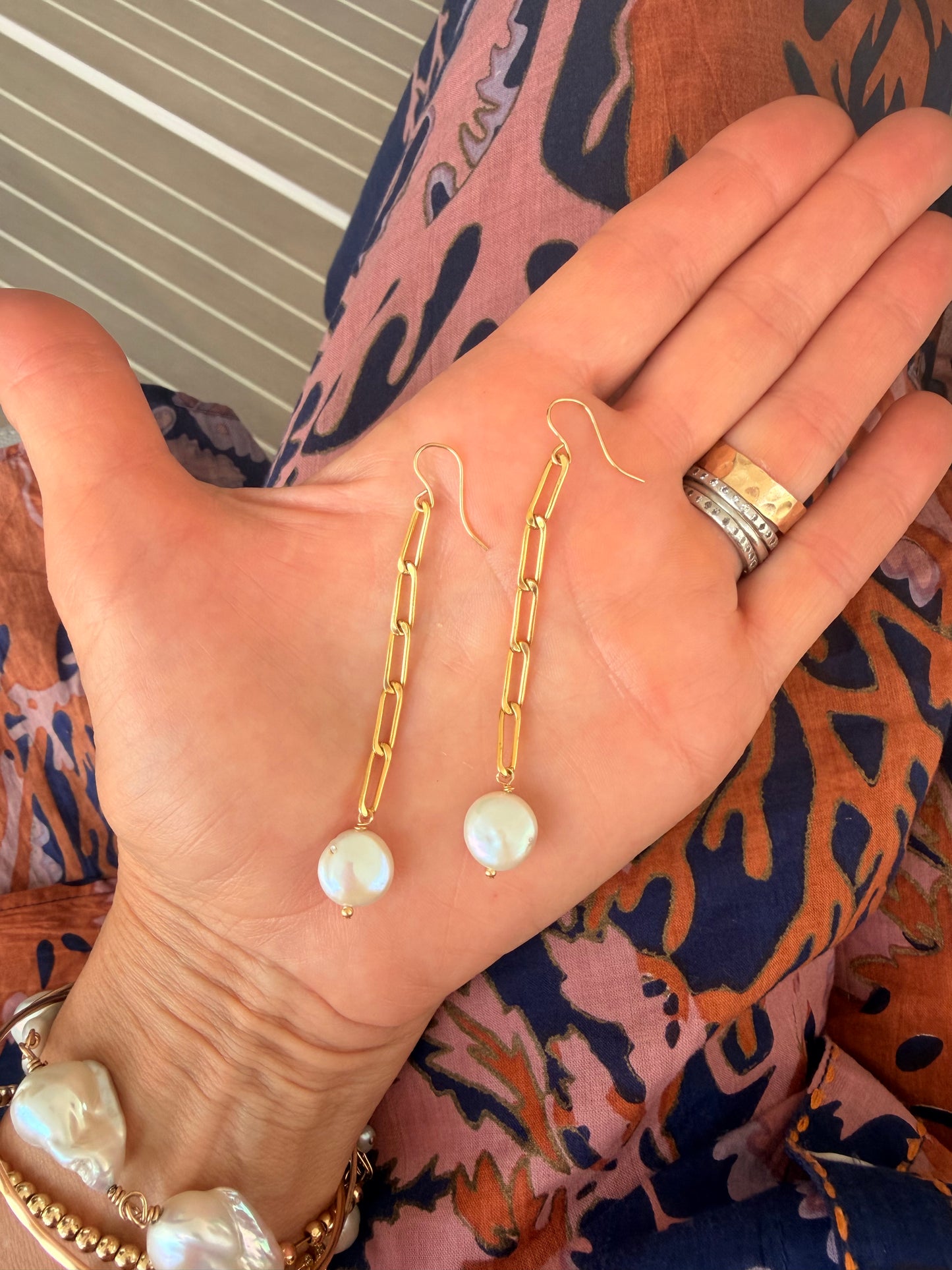 Long pearl summer sale earrings