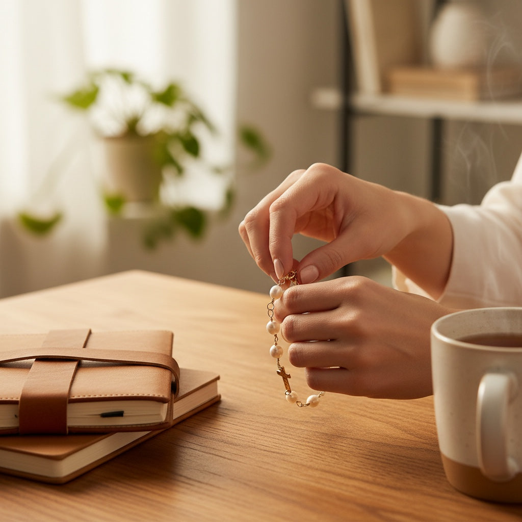 NOREEN cross & pearl bracelet