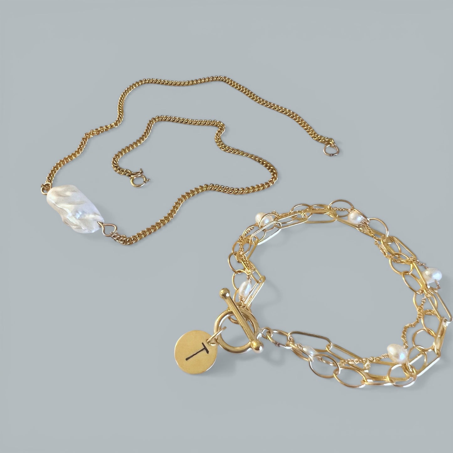 COLLEEN triple chain initial charm bracelet