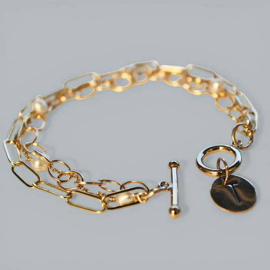 COLLEEN triple chain initial charm bracelet