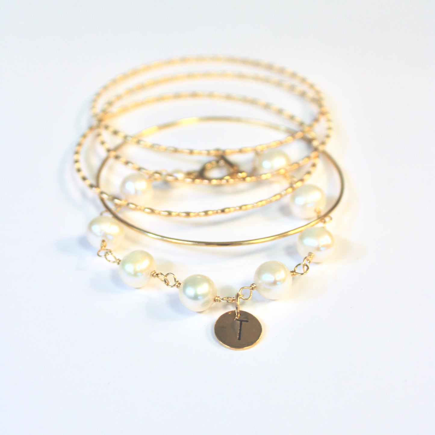 PALMER pearl link initial bracelet