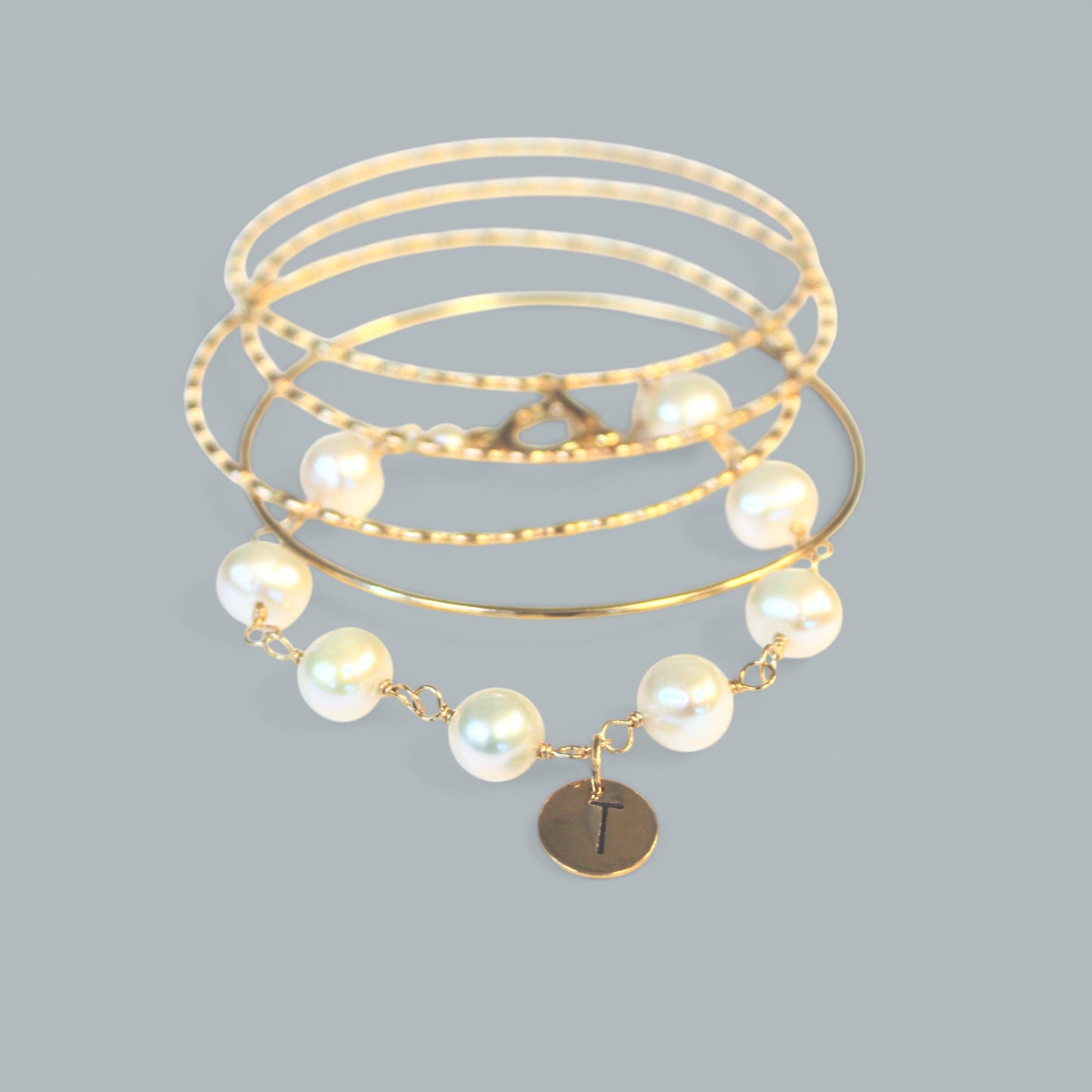 PALMER pearl link initial bracelet