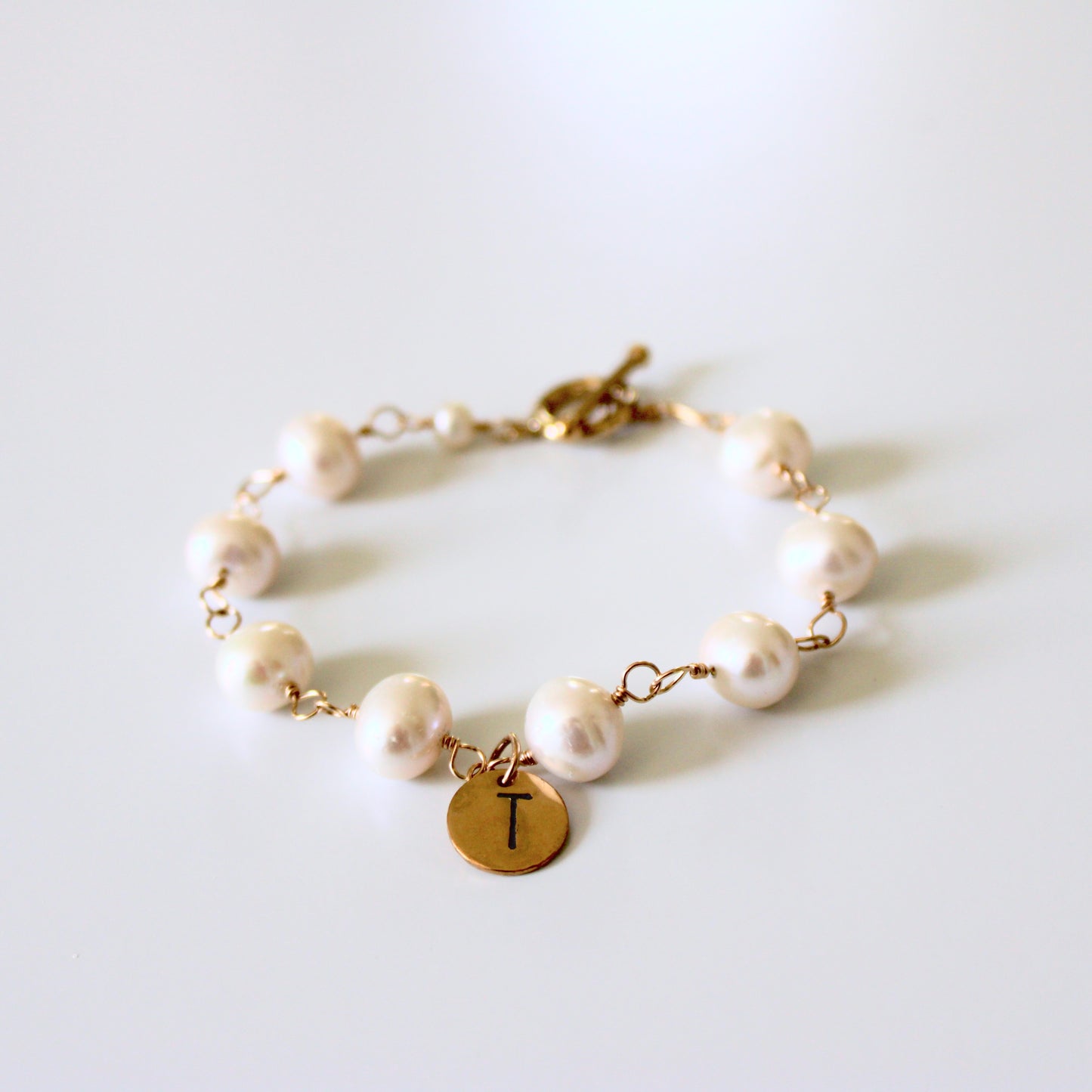 PALMER pearl link initial bracelet