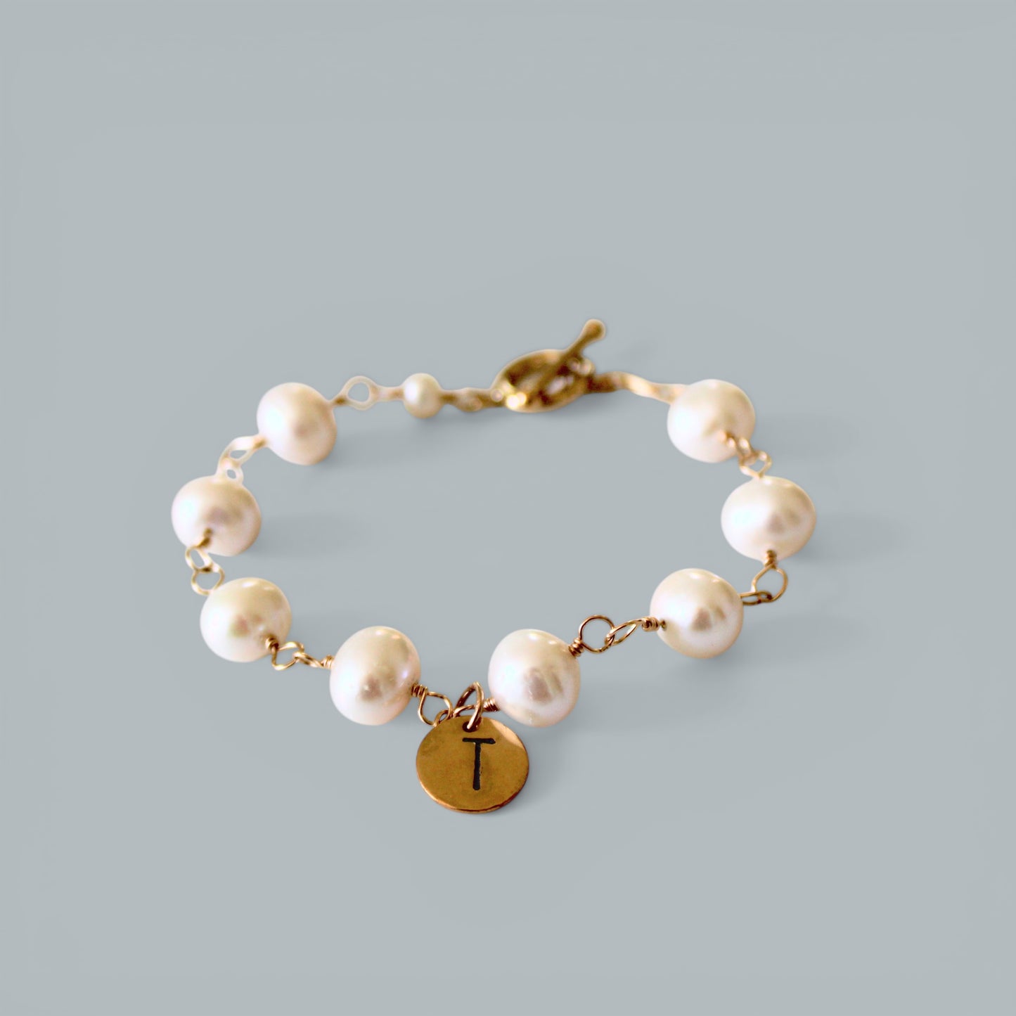 PALMER pearl link initial bracelet