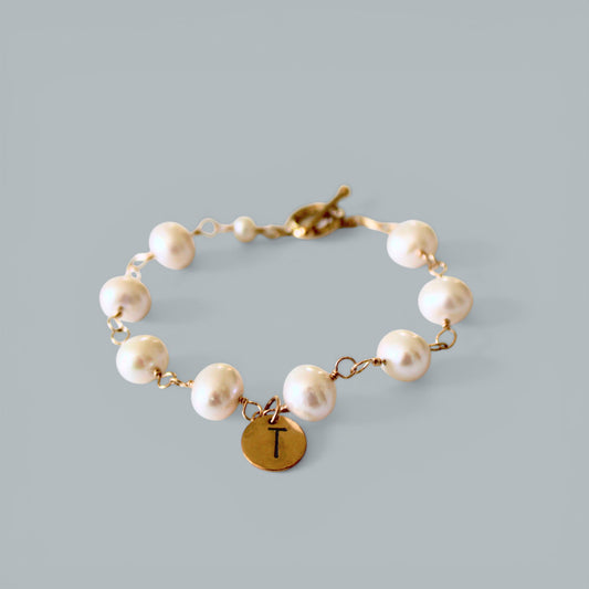 PALMER pearl link initial bracelet