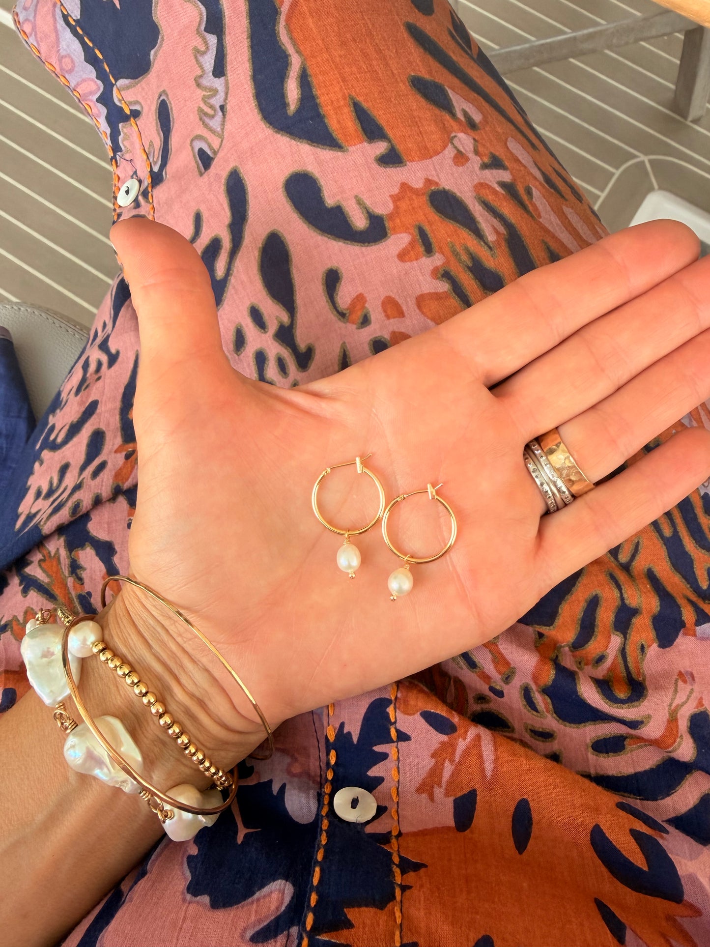 Pearl hoop summer sale earrings