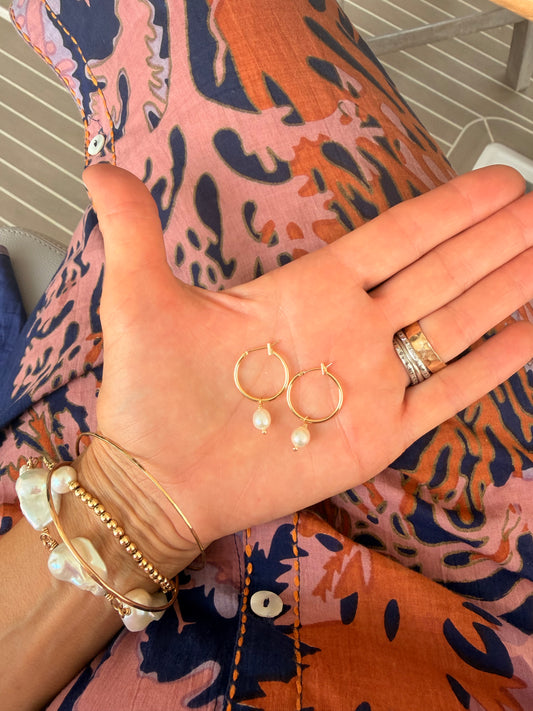Pearl hoop summer sale earrings