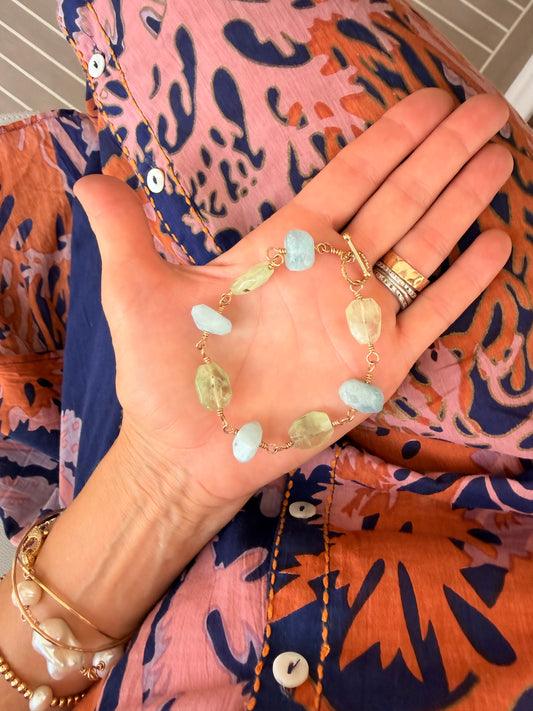 Prehnite & aquamarine summer sale bracelet