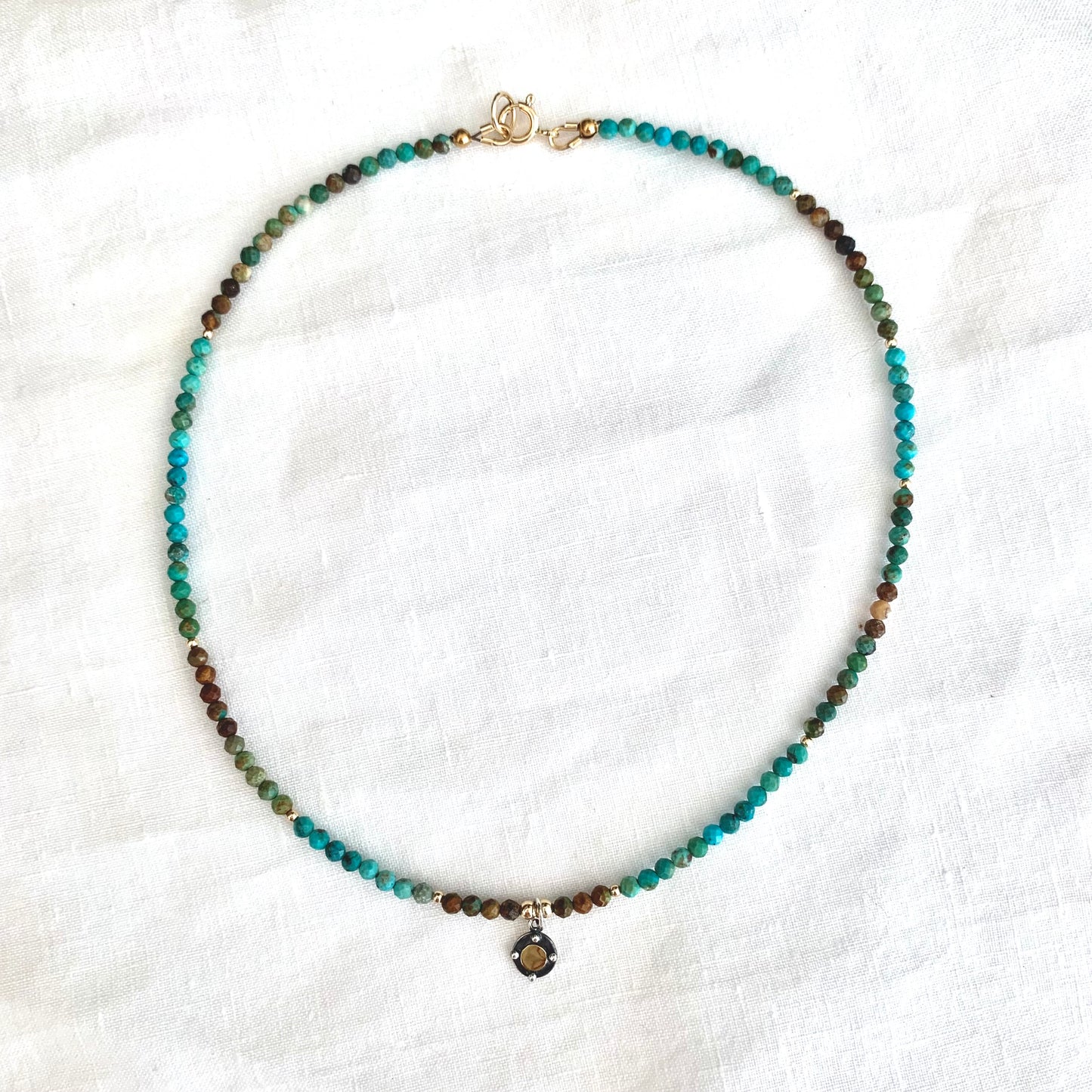 Ashley petite turquoise & bronze disk necklace