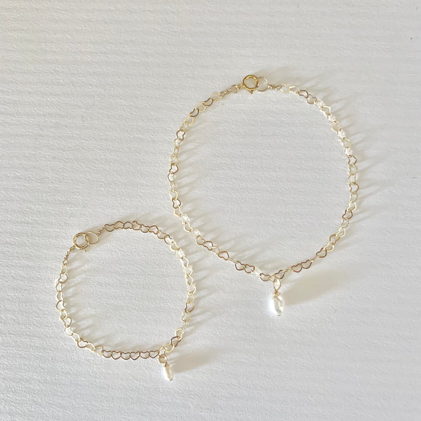 kitty child's heart link pearl bracelet