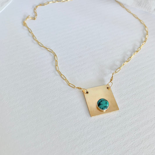 Lennox gold turquoise shield necklace